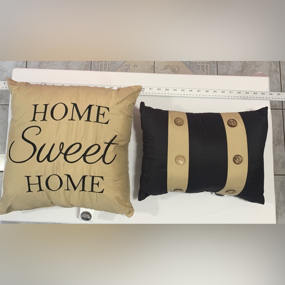 Living Colors Tan Home Sweet Home & Brown Striped Pillows 100% Polyester (2) Set